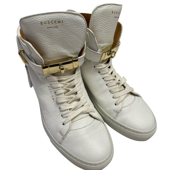 Buscemi Italian Leather Wedge Designer White 100MM Sneakers Gold Hardware IT 41 - Picture 2 of 8